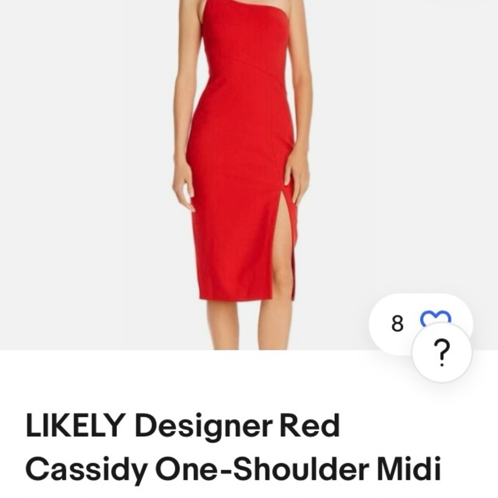 LIKELY Designer- Sheath red one shoulder dress. Never Worn!